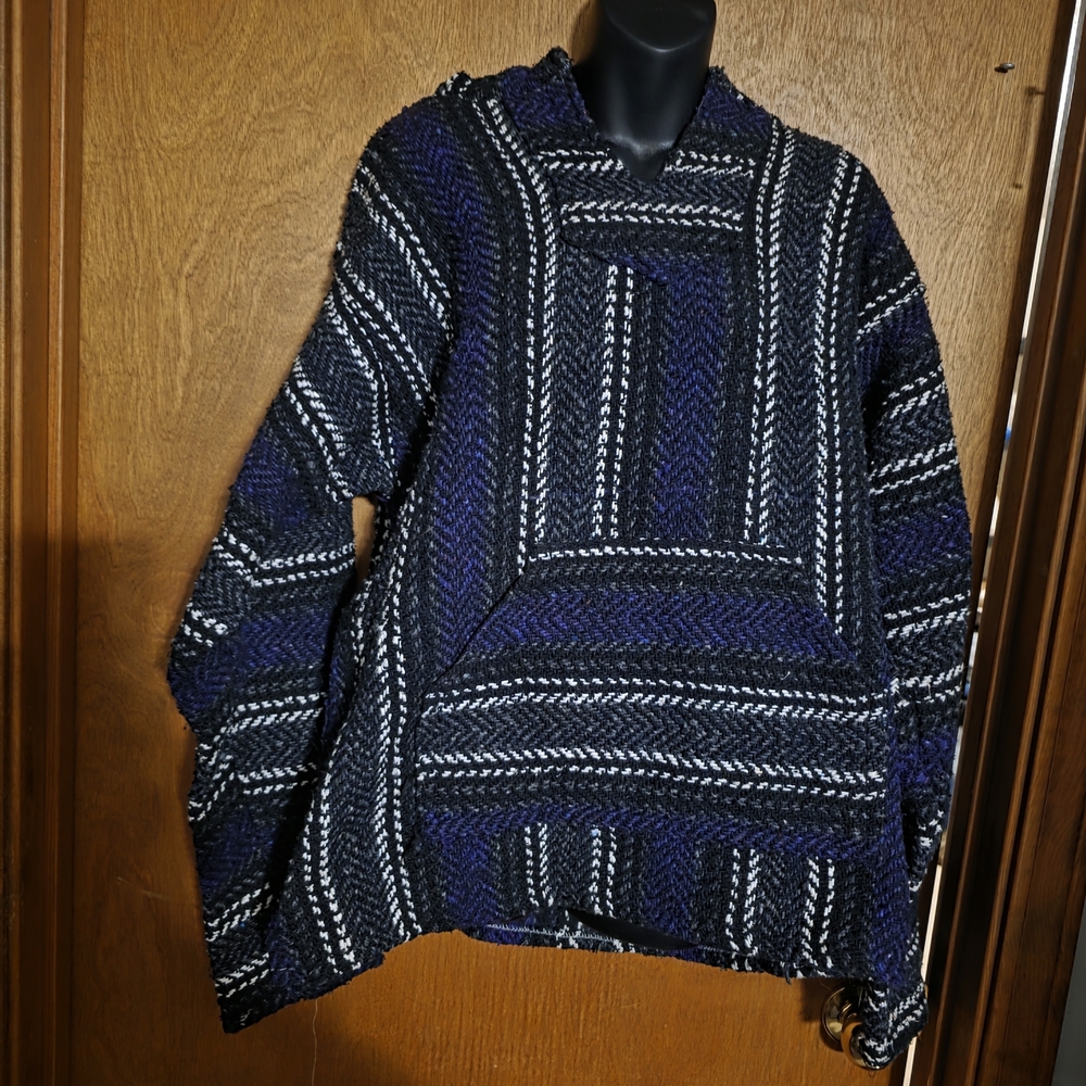 Men's Black, White and Purple Vintage 90s Style Baja Joe Hoodie Size Large